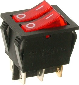 Перемикач подвійний з підсвіткою IRS-2101-1А ON-OFF TCOM, 6pin, 15A, 220 V, червоний, фото 1