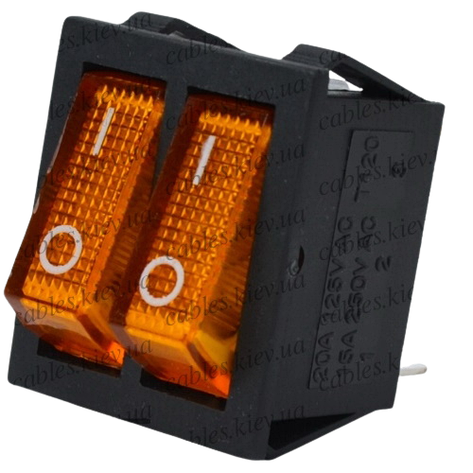 Перемикач подвійний з підсвіткою IRS-2101-1А ON-OFF TCOM, 6pin, 15A, 220 V, жовтий, фото 1