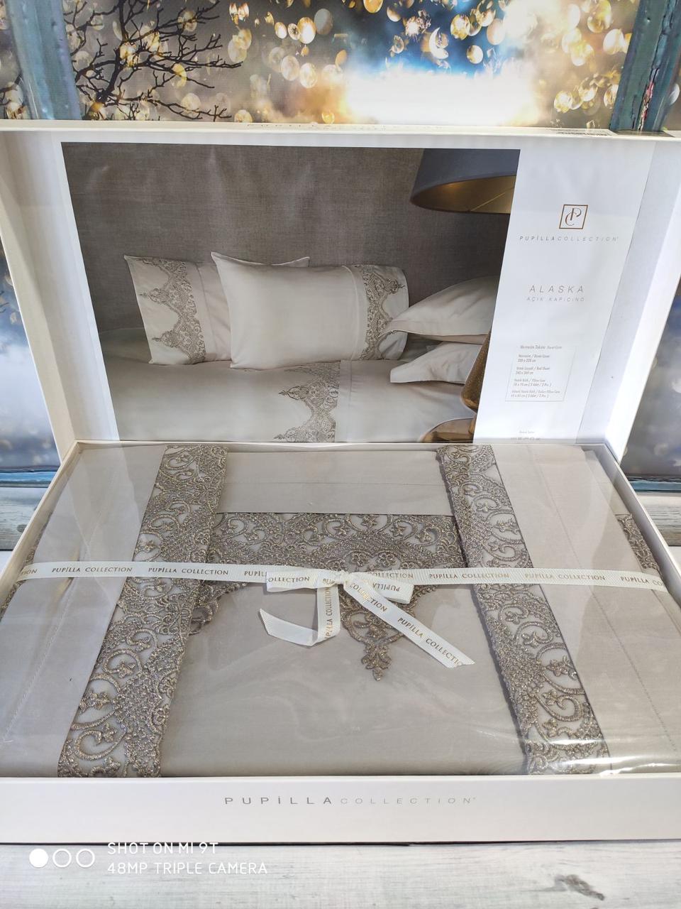 Постільна білизна класу люкс Pupilla сатин з вишивкою євро розмір Alaska, фото 1