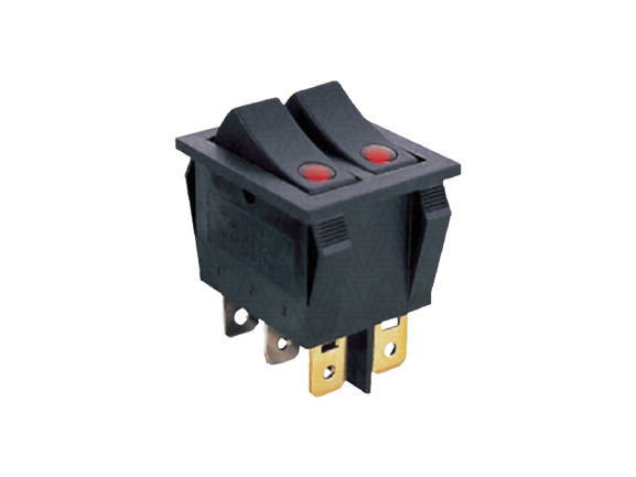 Перемикач подвійний з підсвіткою IRS-2101E-1C ON-OFF TCOM, 6pin, 15A, 220 V, червоний, фото 1