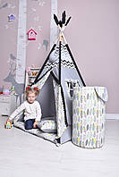 Палатка Вигвам для Детей, с Перьями, Индивидуальный набор, Подвеска полумесяц и Флажки в подарок