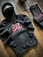 Зимний спортивный костюм мужской Nike х Jordan теплый на флисе черный | Комплект Штаны + Кофта с капюшоном
