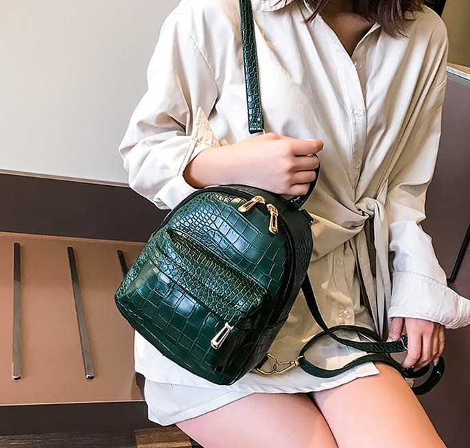 Маленький женский рюкзак сумка под рептилию | Мини рюкзачок сумочка 2 в 1 сумка-рюкзак прогулочный Зеленый - фото 6 - id-p1501740226