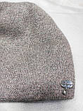Шапка жіноча сірий+пудра кольору з люренсовой ниткою, подвійна в'язана, шерсть з ангорой, фото 4