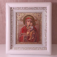 Икона Киево - братская Пресвятая Богородица, лик 10х12 см, в белом деревянном киоте
