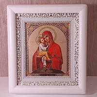 Икона Почаевская Пресвятой Богородицы, лик 10х12 см, в белом деревянном киоте