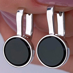 Срібні сережки родовані з каменем чорним РН-392, фото 1