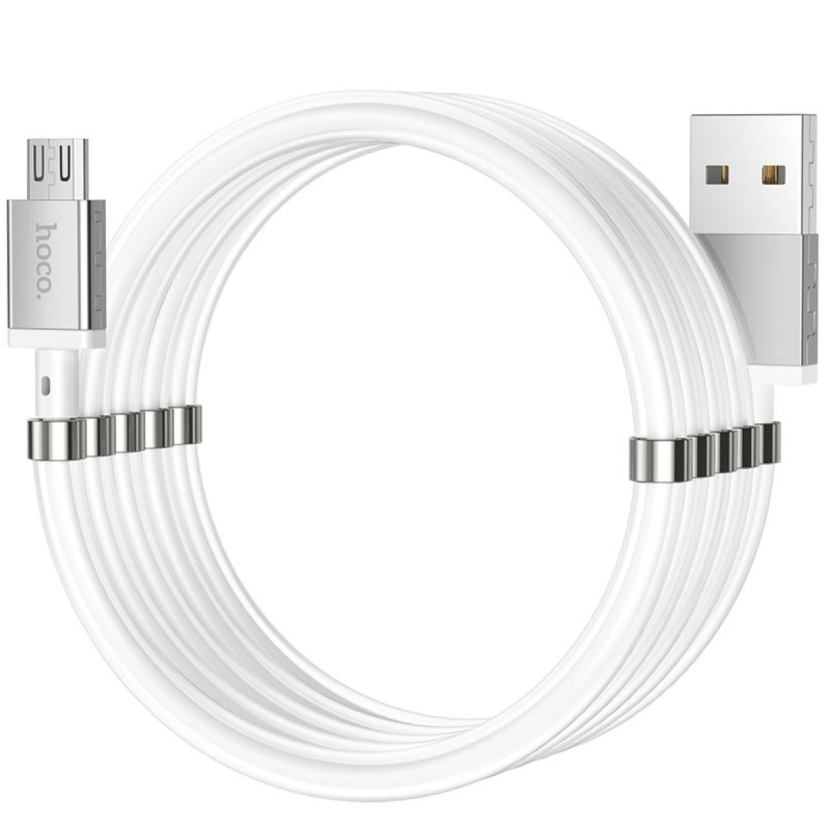 Кабель для зарядки телефона з магнітними фіксаторами MicroUSB Android HOCO U91 Magic Magnetic |100см, 2.4A| Білий