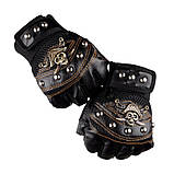 Байкерські рукавички із штучної шкіри RESTEQ. Рукавички без пальців байкерські Рукавички із заклепками для мотоцикліста, фото 3