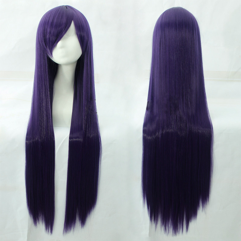 Довга темно-фіолетова перука RESTEQ 100см, пряме волосся, чубчик. Штучна перука баклажанного кольору. Баклажанове волосся