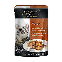 Вологий корм для кішок Edel Cat ніжні шматочки в желе (птах і кролик) 100 г