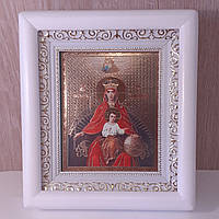 Икона Державная Пресвятая Богородица, лик 10х12 см, в белом деревянном киоте