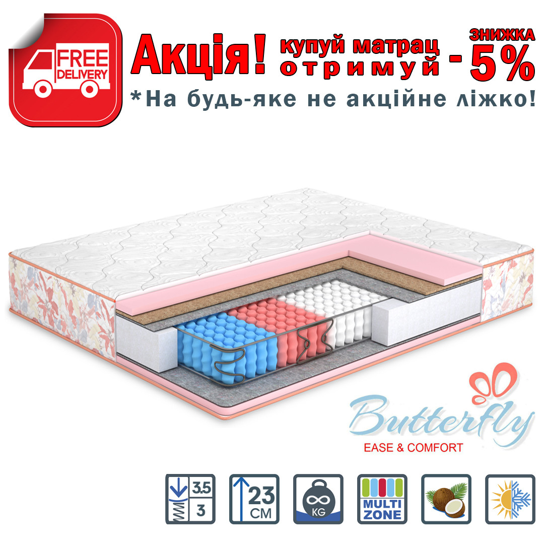 Матрац Camelia+kokos / Камелія+кокос Двосторонній зима/літо серії Butterfly / Батерфляй ТМ Матролюкс