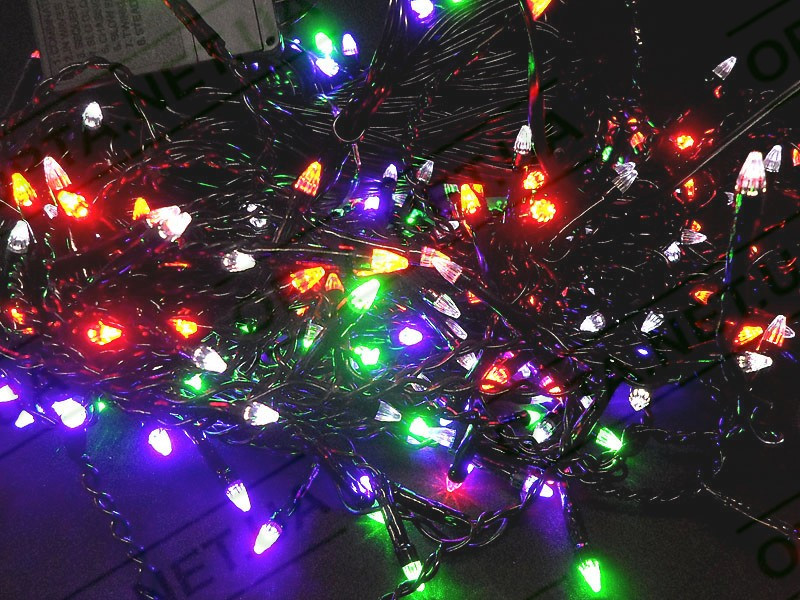 Гірлянда Дощик конічна лампа 7м 320LED (різнокольорова) 320-SHORT-CURTAIN-7M-M (чорний дріт), фото 1