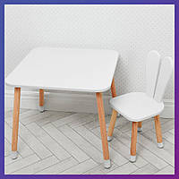 Детский деревянный столик и стульчик "Зайчик с ушками" 04-025W белый
