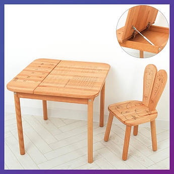 Дитячий дерев'яний столик і стільчик "Зайчик з вушками" 04-025EKO-BOX коричневий
