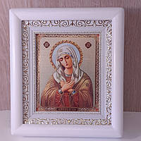 Икона Умиление Пресвятой Богородицы, лик 10х12 см, в белом деревянном киоте
