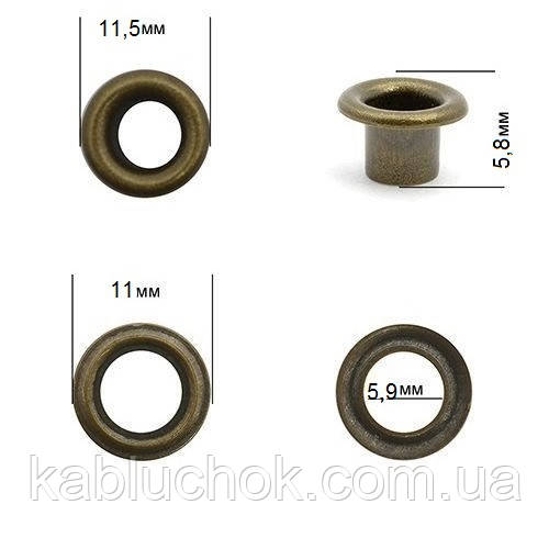 Люверс із шайбою 6 мм, антик (від 20 шт.), фото 1