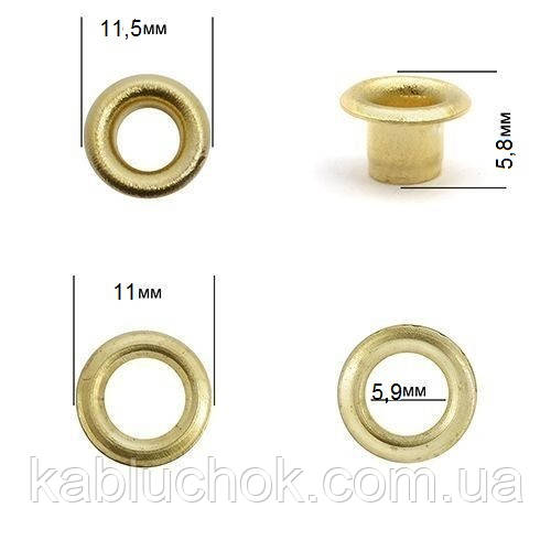 Люверс із шайбою 6 мм, золото (від 20 шт.), фото 1