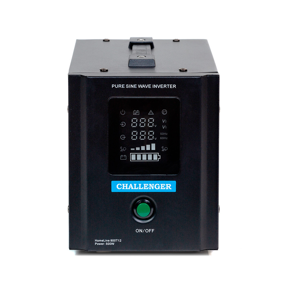 ДБЖ з правильною синусоїдою Challenger HomeLine 800Т12 (500W), 12V під зовнішній акумулятор, струм заряду 5А/15А