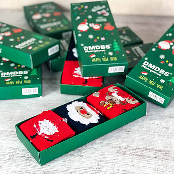 Комплект новорічних жіночих шкарпеток в подарунковій коробці 3 пари