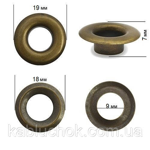 Люверс із шайбою 10 мм, антик (від 20 шт.), фото 1