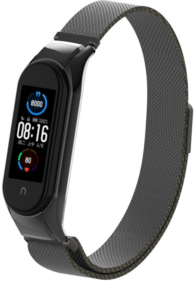Ремінець Міланська петля (Milanese Loop) для Xiaomi Mi Band 3/4 (02) Black чорний, фото 1
