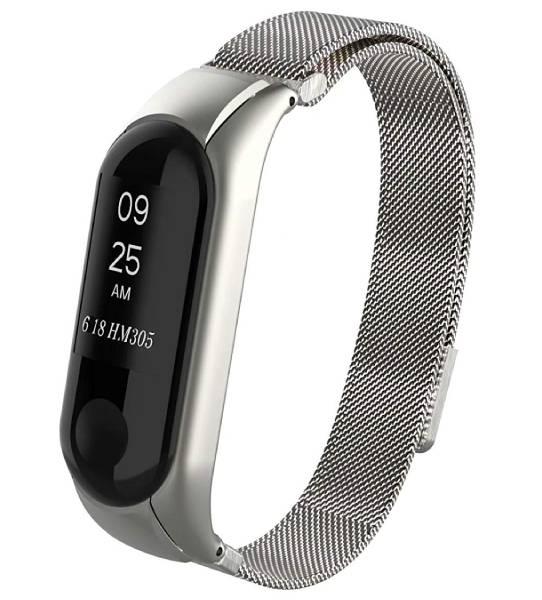 Ремінець Міланська петля (Milanese Loop) для Xiaomi Mi Band 3/4 (04) Silver срібло, фото 1
