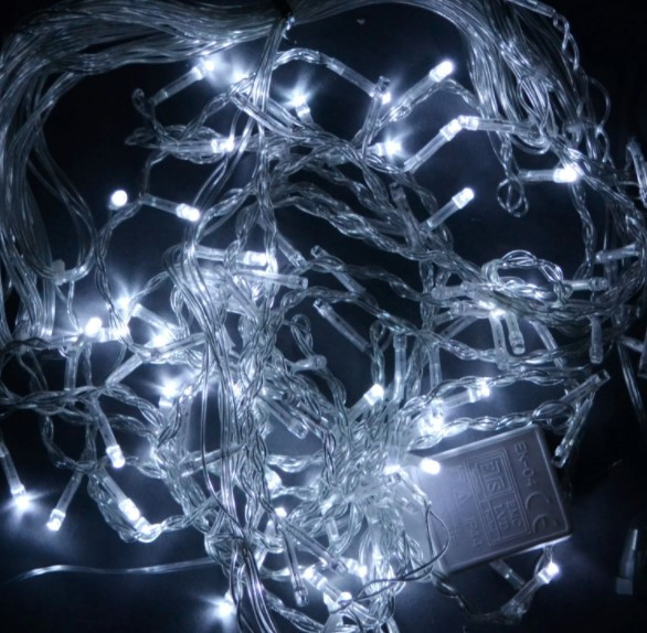 Гірлянда-штора світлодіодна на 100 лампочок, 10 гілок, довжина проводу 4 метра, довжина гілок 45 см, світло білий, фото 1