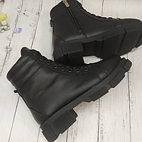 Детские зимние кожаные ботинки на девочку черные Tops размер 32