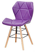 Стул мягкий со спинкой Greg Q фиолетовый 1031 экокожа на деревянных буковых ножках, дизайн Charles Eames