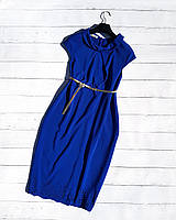 Синя сукня електрик з перфорацією знизу і поясом