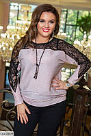 Ошатна красива жіноча блуза-кофта з люрексу з мереживними вставками великих розмірів 48-50,52-54,56-58