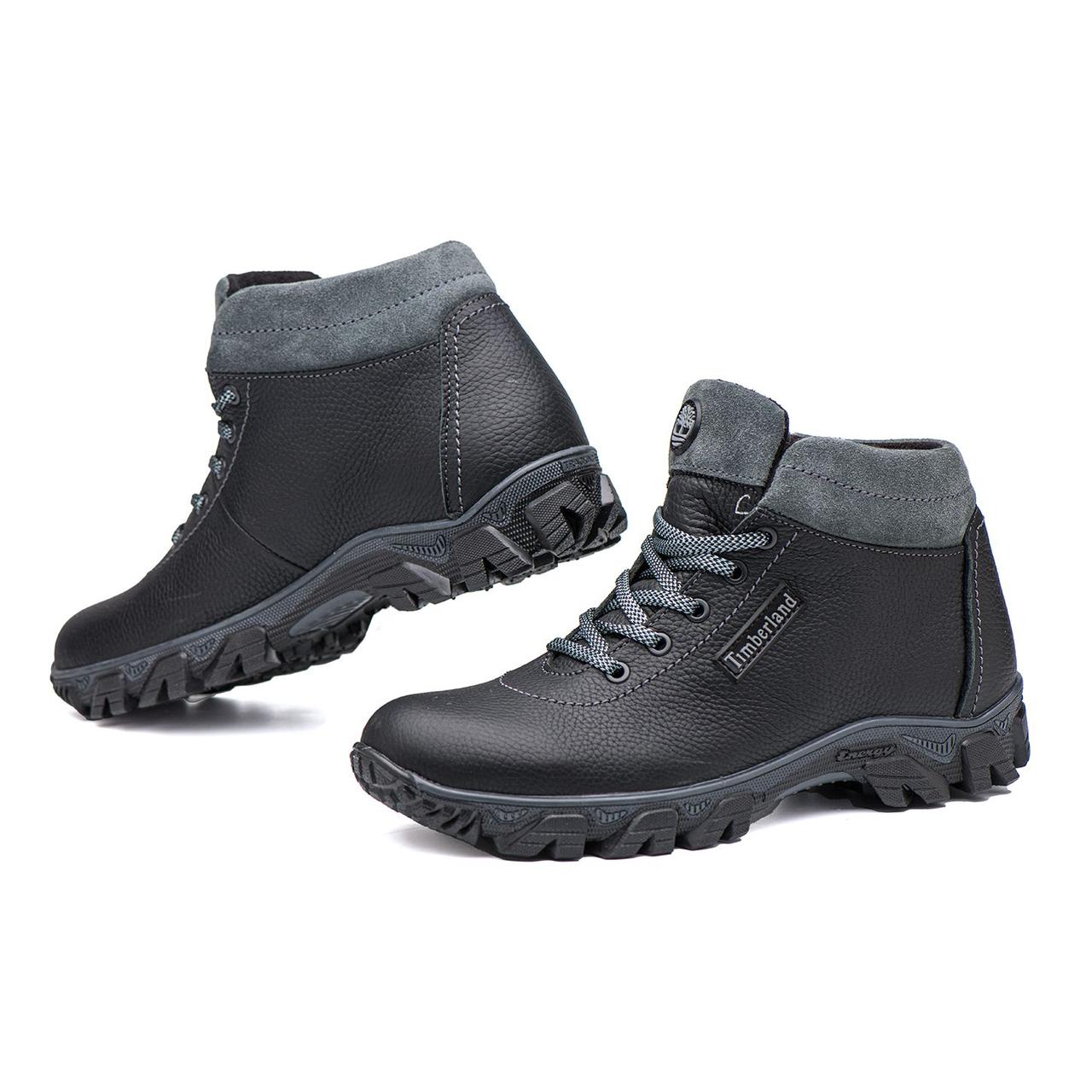 Кросівки шкіряні зимові на хутрі Timberland Black-Grey