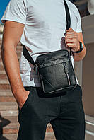 Класична чоловіча шкіряна сумка через плече Tiding Bag M38-1031A чорна, фото 7