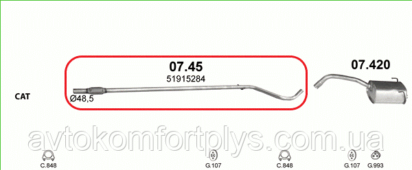 Середня труба з гофрою Fiat 500 1.2 після 2007р, фото 1