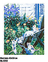 Картина для рисования по номерам 50×40 "Котики в саду" (Коты)