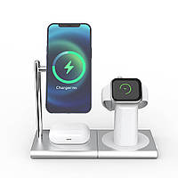 Беспроводная зарядка 3в1 MagSafe док станция Magnetic Wireless Charging Stand для iPhone Silver