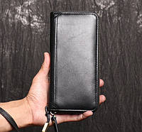 Классический мужской кожаный клатч кошелек натуральная кожа, мужское портмоне черный