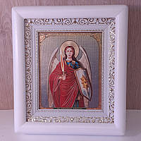 Икона Михаил святой Архангел , лик 10х12 см, в белом деревянном киоте