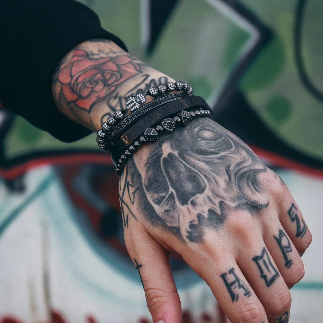 Чоловічий Браслет BlackPink Hamsa Rossl з 4 шт, Чорний, фото 1