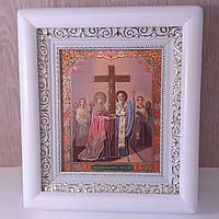 Икона Воздвижение Креста Господнего, лик 10х12 см, в белом деревянном киоте