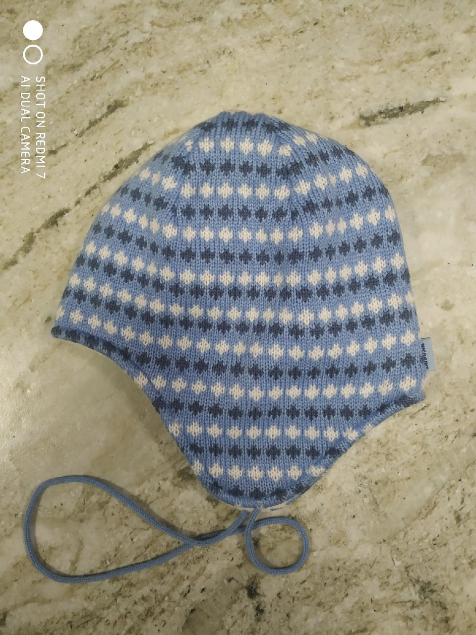 Дитяча шапка на флісі на хлопчика на зав'язках обхват голови 50-52 см колір блакитний, фото 1