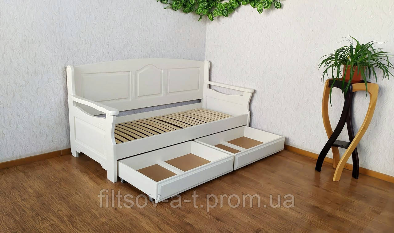 Дерев'яний білий диван "Орфей Преміум" з висувними ящиками з масиву натурального дерева від виробника