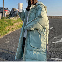 Жіночий ультрамодний зимовий пуховик пальто довгий оверсайз теплий з капюшоном, 2023, м'ятний (7532)