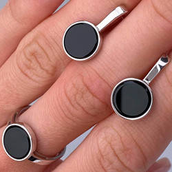 Срібний набір родований з каменем чорним РН-392