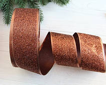 Стрічка блискуча новорічна 6,3" Метал ", коричнева рулон 45 метрів