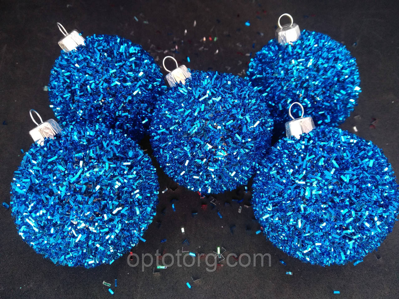 Прикраса на ялинку кулі новорічні Їжачки 6 см 5 штук сині, фото 1