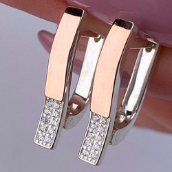 Срібні сережки з золотими накладками з фіанітами РН-407, фото 1