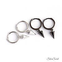 Круті Сережки-Кільця (Конго) з Підвіскою Шип Графіт | Унісекс | Стиль Гранж/Рок | Трендовий Подарунок